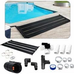 AREBOS 2X Chauffage Solaire Collecteur Solaire Chauffage De Piscine | Kit De 2 Pièces | 300x66 Cm | Plastique Résistant Aux UV | Noir | Extensible à Volonté | Kit De Dérivation Inclus