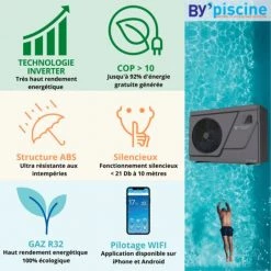 BYPISCINE Pompe à Chaleur Piscine Full Inverter - Jusqu'à 110 M3, Full Inverter, Wifi, R32, COP>10, Modèle Arroka X-FULL Inverter 110 -Pompe à chaleur Soldes 49583609 2