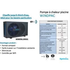 Pompe � Chaleur Piscine 7kW Jusqu'� 45m3 WINDPAC-EM45C Optimea Marque Fran�aise - Noir 11 Pompe � Chaleur Piscine 7kW Jusqu'� 45m3 WINDPAC-EM45C Optimea Marque Fran�aise - Noir -Pompe à chaleur Soldes 54584107 5