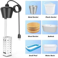 BENOBBY KIDS Chauffe-eau électrique à Immersion, Chauffe-eau Seau 1500 W Avec Tête De Suspension De Garde En Acier Inoxydable Chauffe-eau Submersible Portable Pour Baignoire, Piscine Gonflable, Une Pièce -Pompe à chaleur Soldes 55513602 3